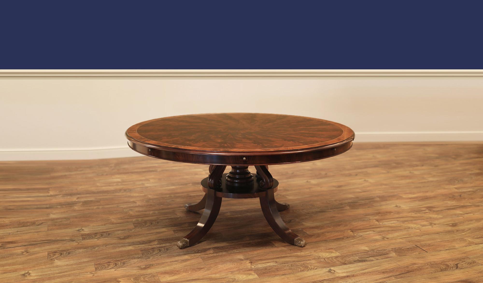 90” Round Mahogany Dining Table w/Leaf Storage Cabinet by Leighton Hall For Sale 6