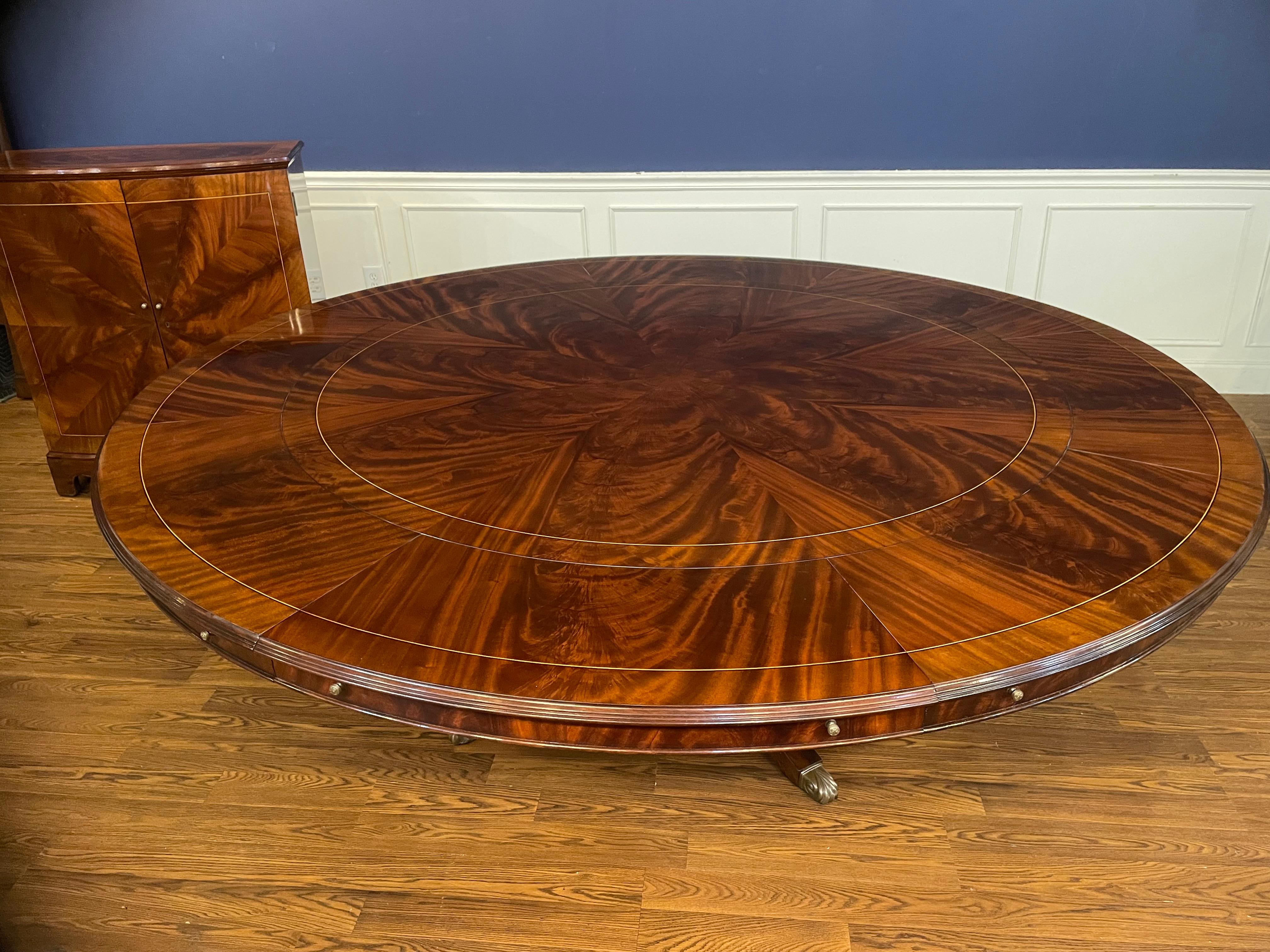 Vietnamese 90” Round Mahogany Dining Table w/Leaf Storage Cabinet by Leighton Hall For Sale