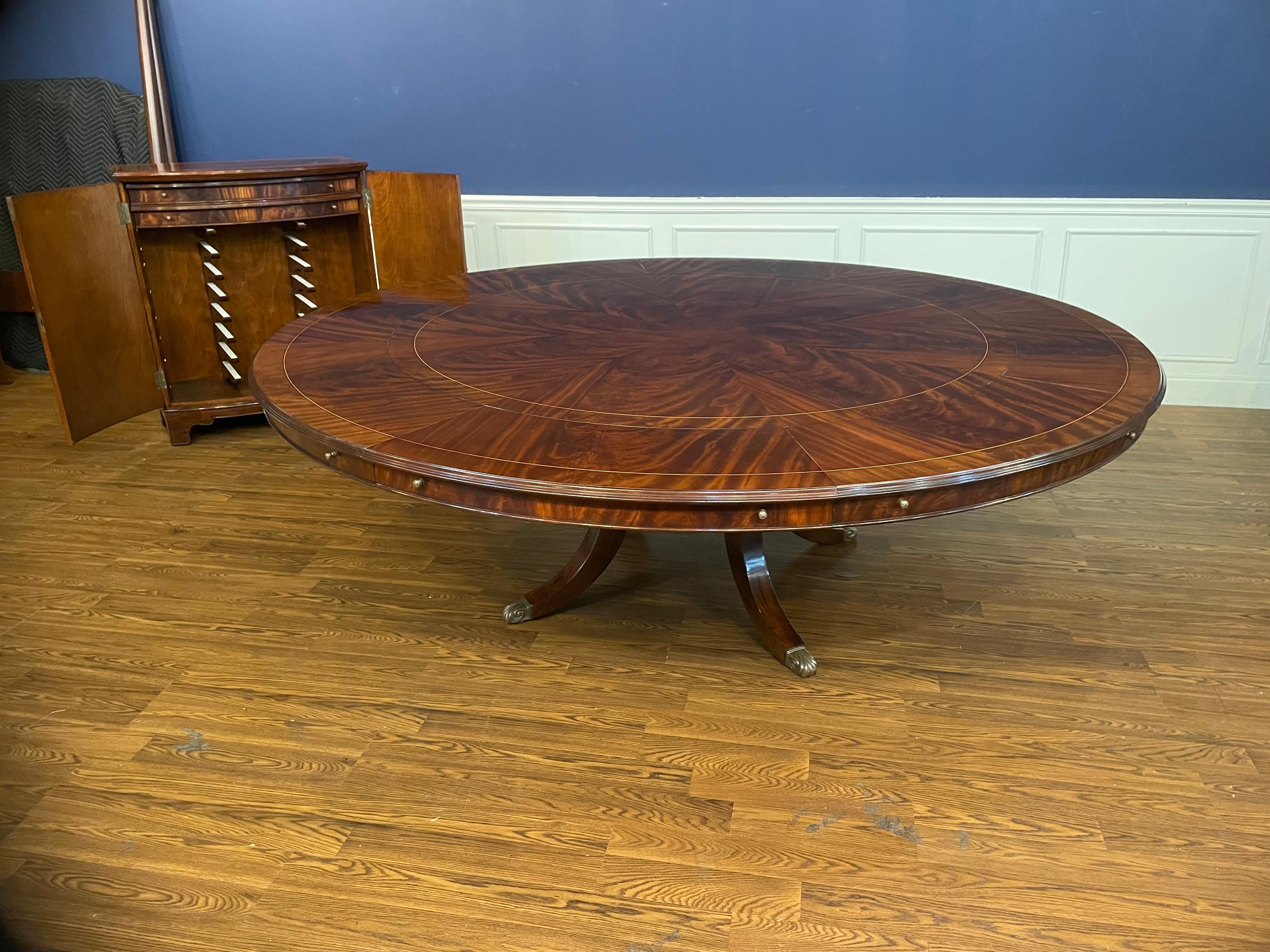 90” Round Mahogany Dining Table w/Leaf Storage Cabinet by Leighton Hall For Sale 2
