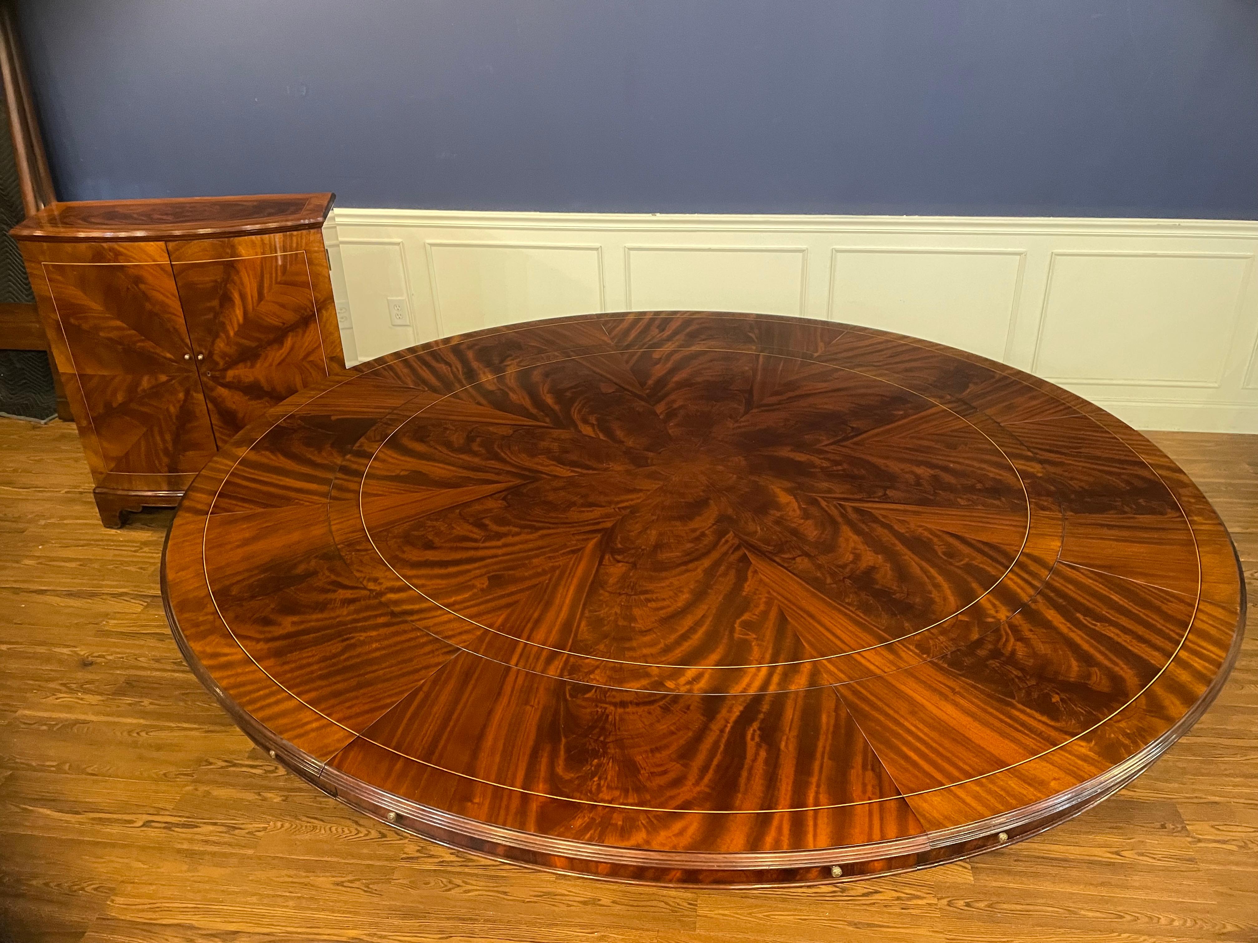 90” Round Mahogany Dining Table w/Leaf Storage Cabinet by Leighton Hall For Sale 3