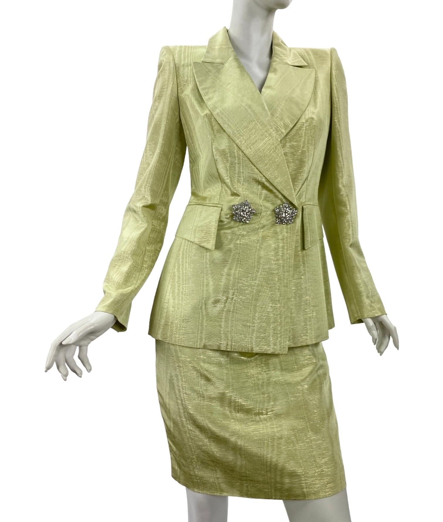90-er Vintage Escada Couture Kristall verzierter Moire-Rock Anzug, neu mit Etikett im Zustand „Neu“ im Angebot in Montgomery, TX