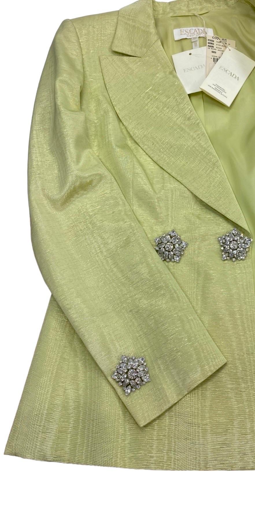 90-er Vintage Escada Couture Kristall verzierter Moire-Rock Anzug, neu mit Etikett im Angebot 3