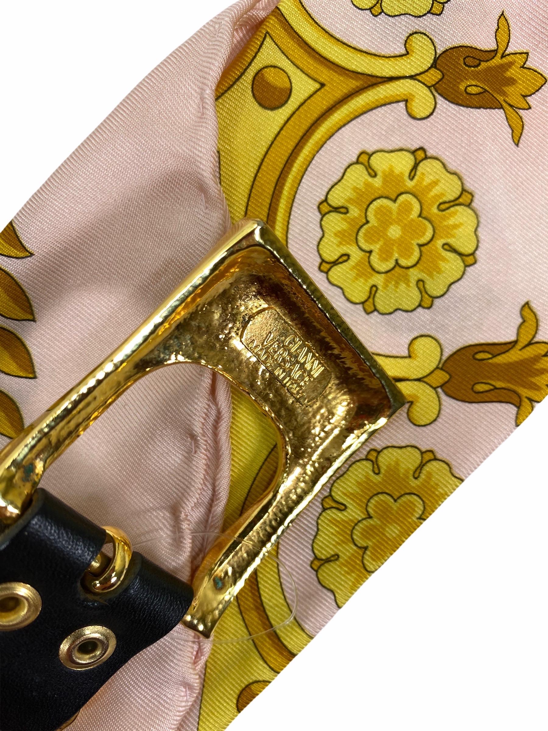 Women's 90-s Vintage Gianni Versace Atelier Barocco Scarf Silk with Bondage Belt Buckle For Sale