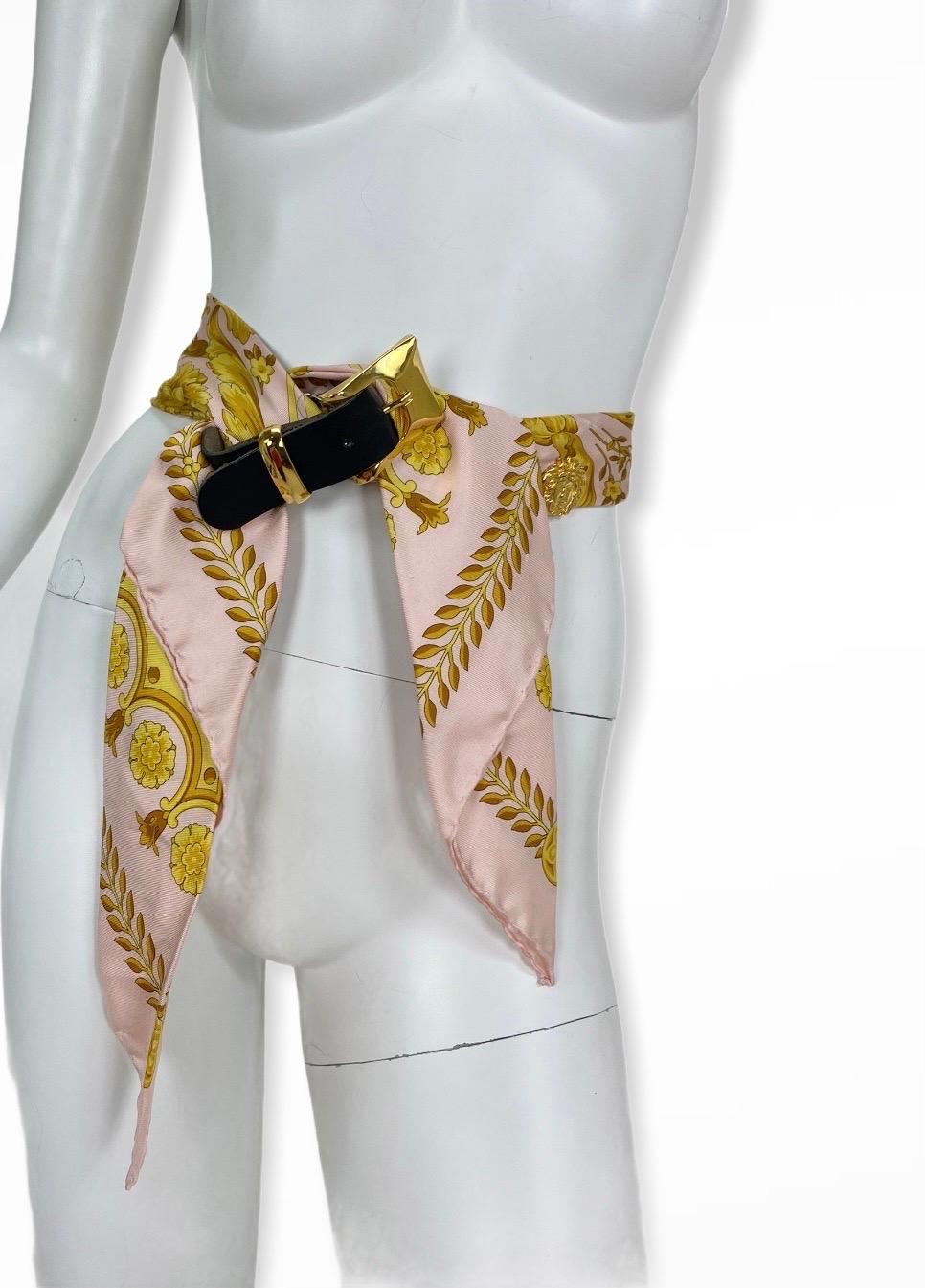 90-s Vintage Gianni Versace Atelier Barocco Scarf Silk with Bondage Belt Buckle For Sale 1