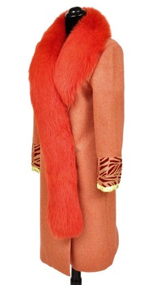 90-s VINTAGE GIANNI VERSACE COUTURE RED COAT with FOX FUR IT 38