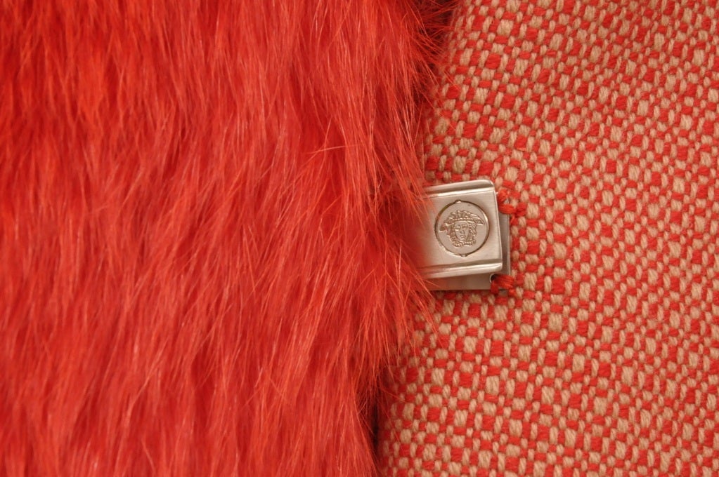 90-s VINTAGE GIANNI VERSACE COUTURE RED COAT with FOX FUR IT 38 For Sale 1