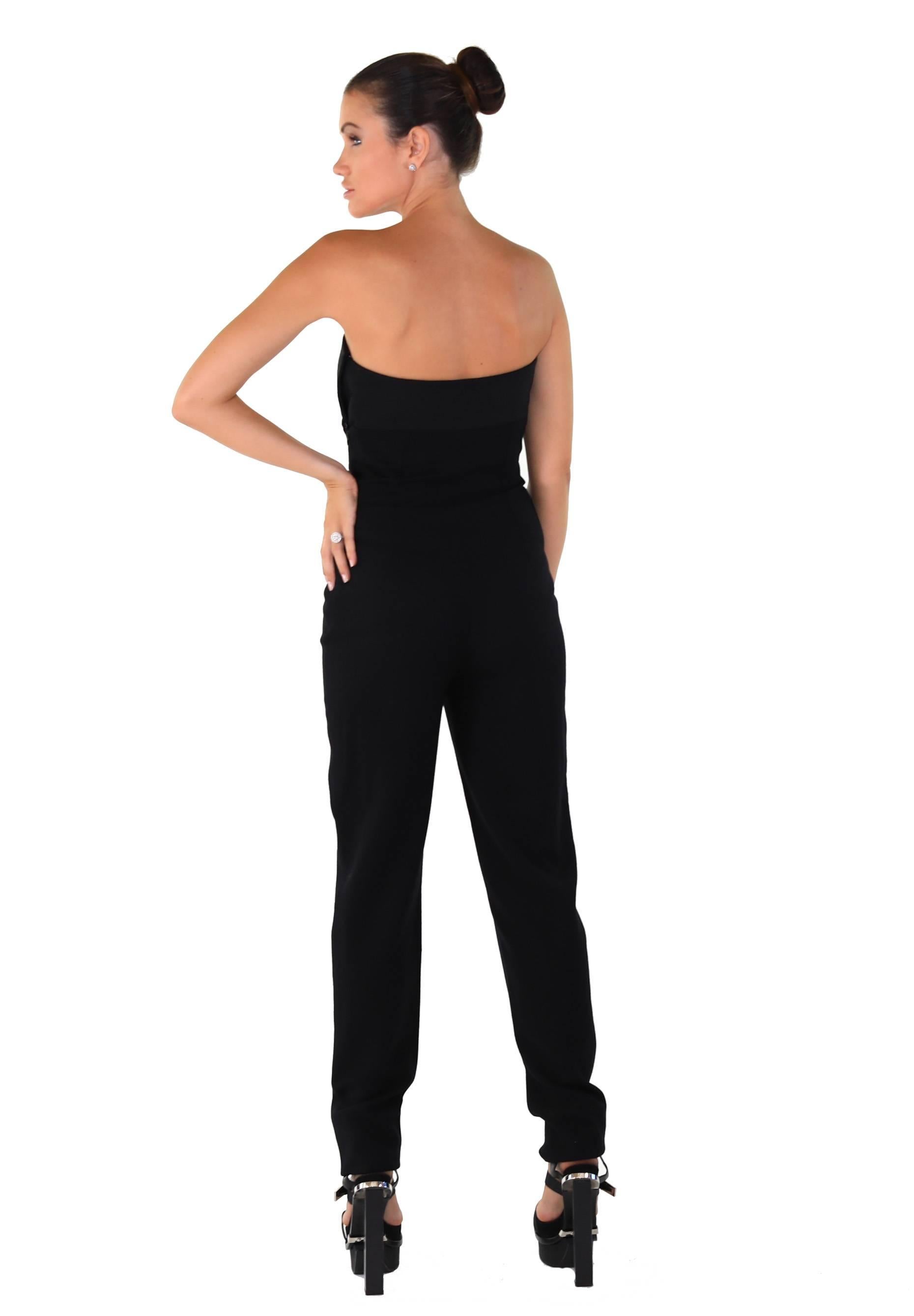 Women's 90-s Vintage Gianni Versace Couture Strapless Black Jumpsuit 38 - 2 For Sale