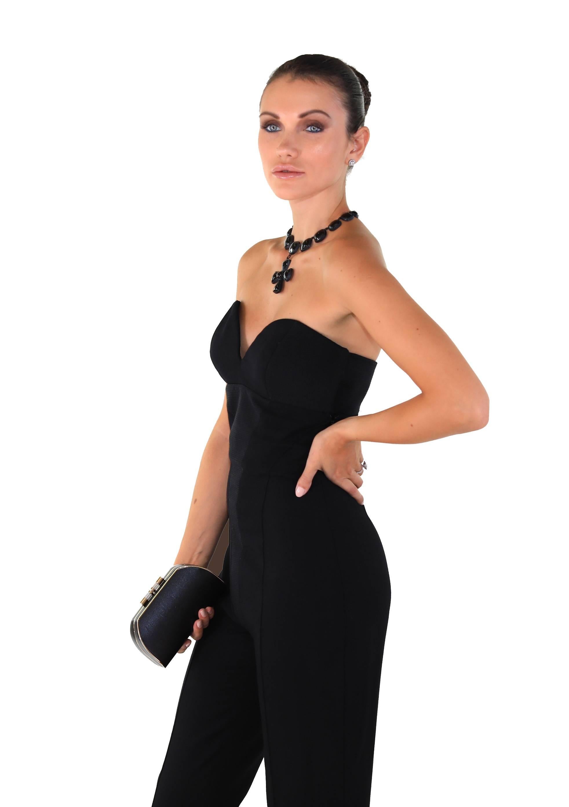 90-s Vintage Gianni Versace Couture Strapless Black Jumpsuit 38 - 2 For Sale 1