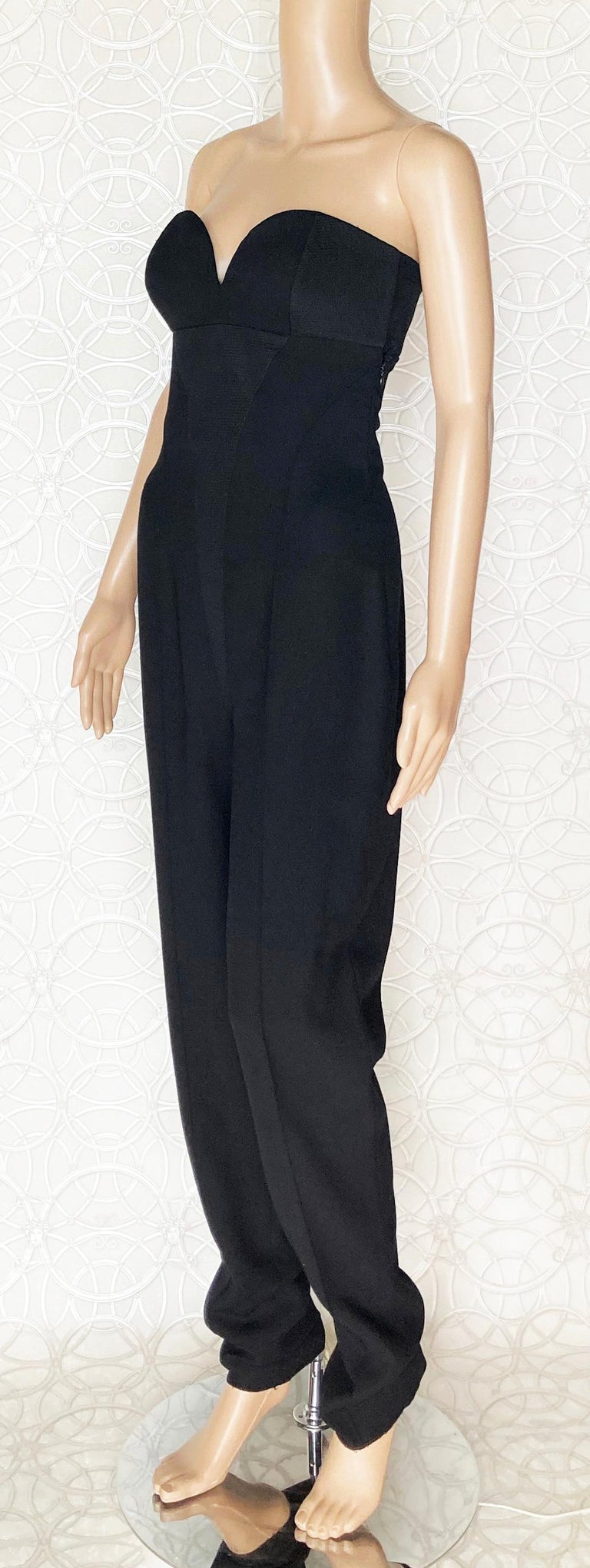 90s Vintage Gianni Versace Couture Strapless Black Jumpsuit 38 2 For Sale at 1stDibs