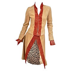 90-s Retro Gianni Versace suede skirt suit with corals NWT!