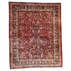 90 Year Old, Antique Persian Sarouk Rug, All over Pattern, Salmon Field, 1930s