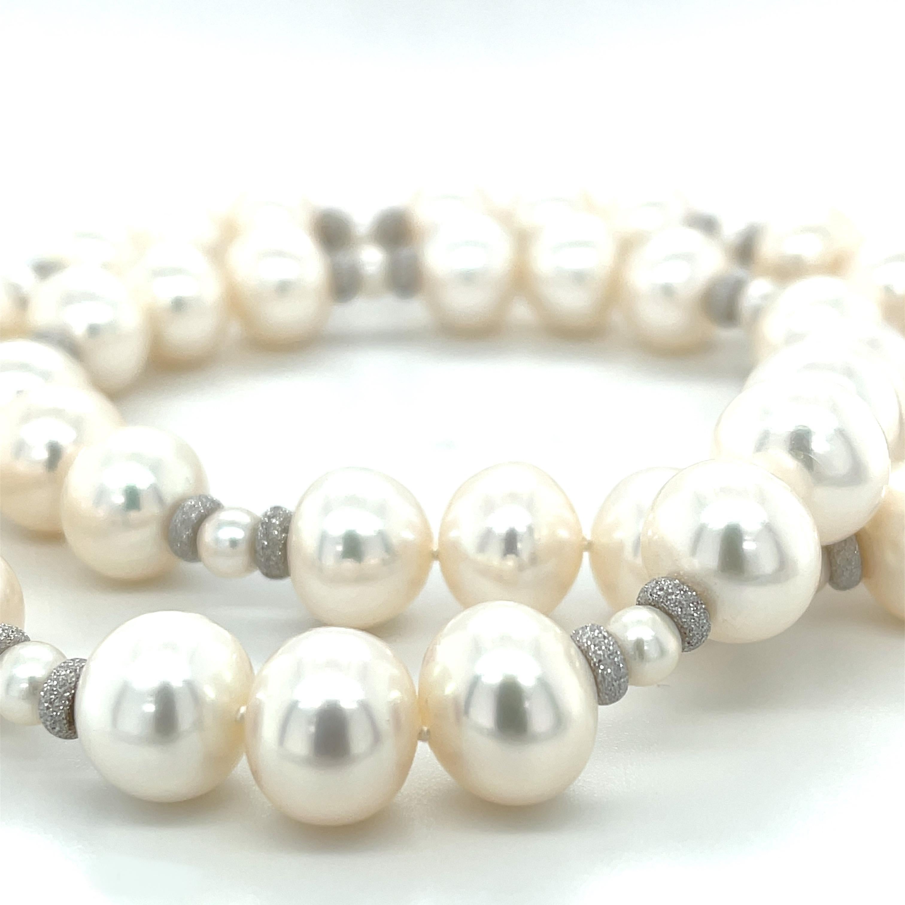 Artisan White Freshwater Pearl Necklace with White Gold Accents, 18.5 Inches For Sale