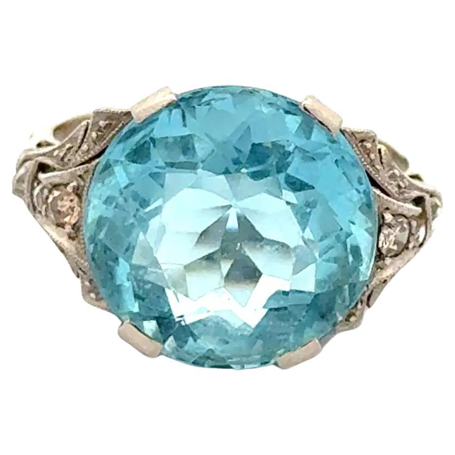 9.00 Carat Aquamarine and Diamond Art Deco Platinum Ring Estate Fine Jewelry For Sale