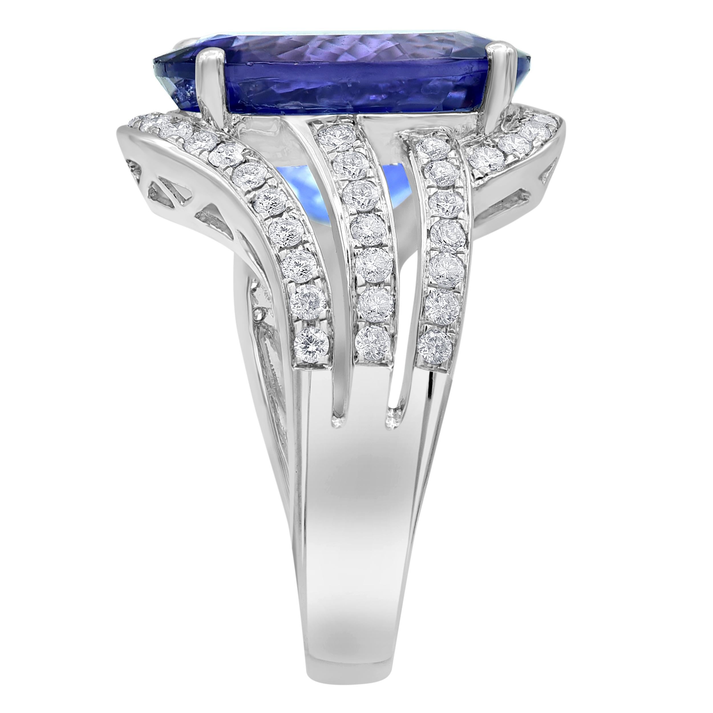 9.00 Carat Diamond and Tanzanite 14K White Gold Prong Set Triple Row Ring In New Condition For Sale In SECACUS, NJ