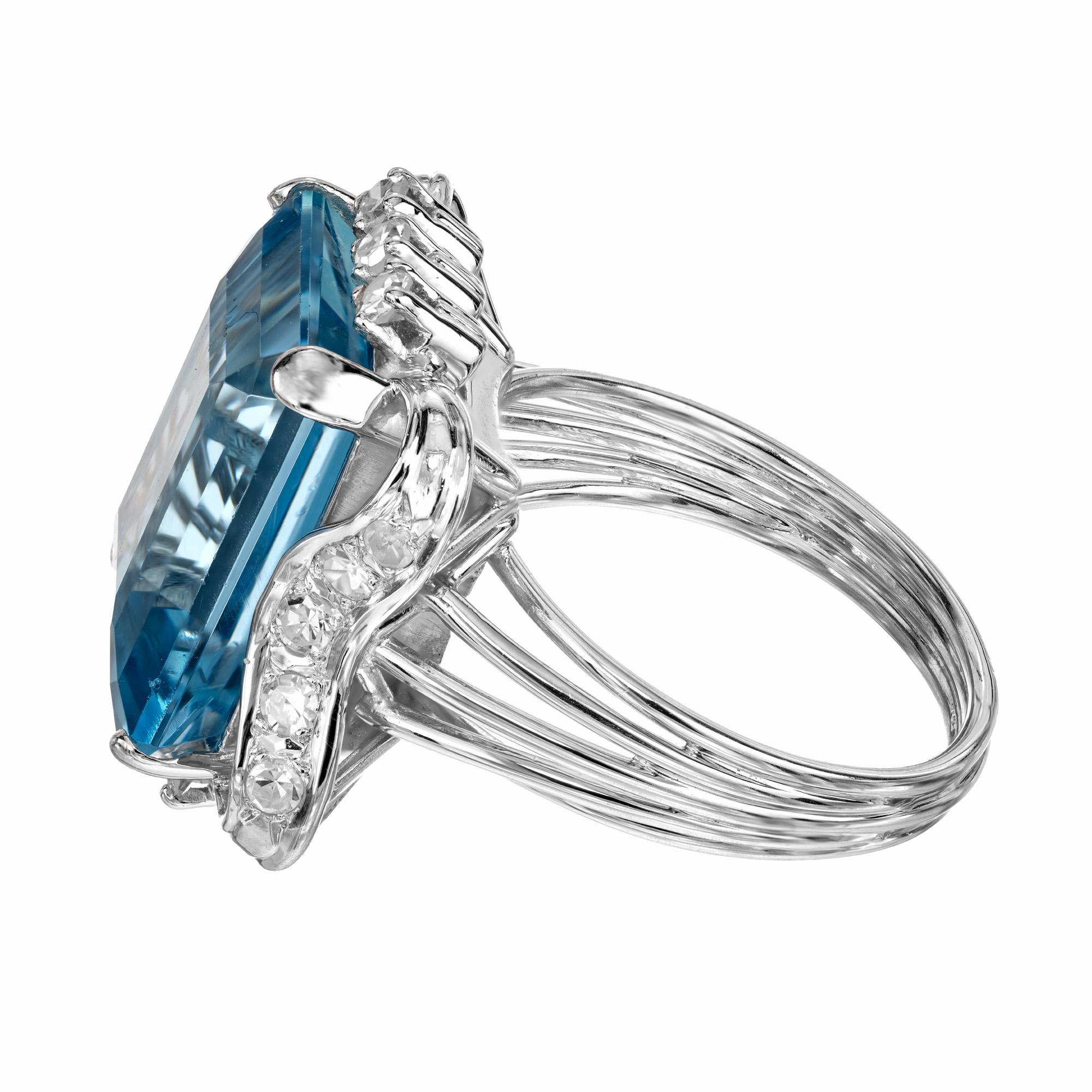 Women's 10.83 Carat Emerald Cut Aquamarine Diamond White Gold Cocktail Ring For Sale
