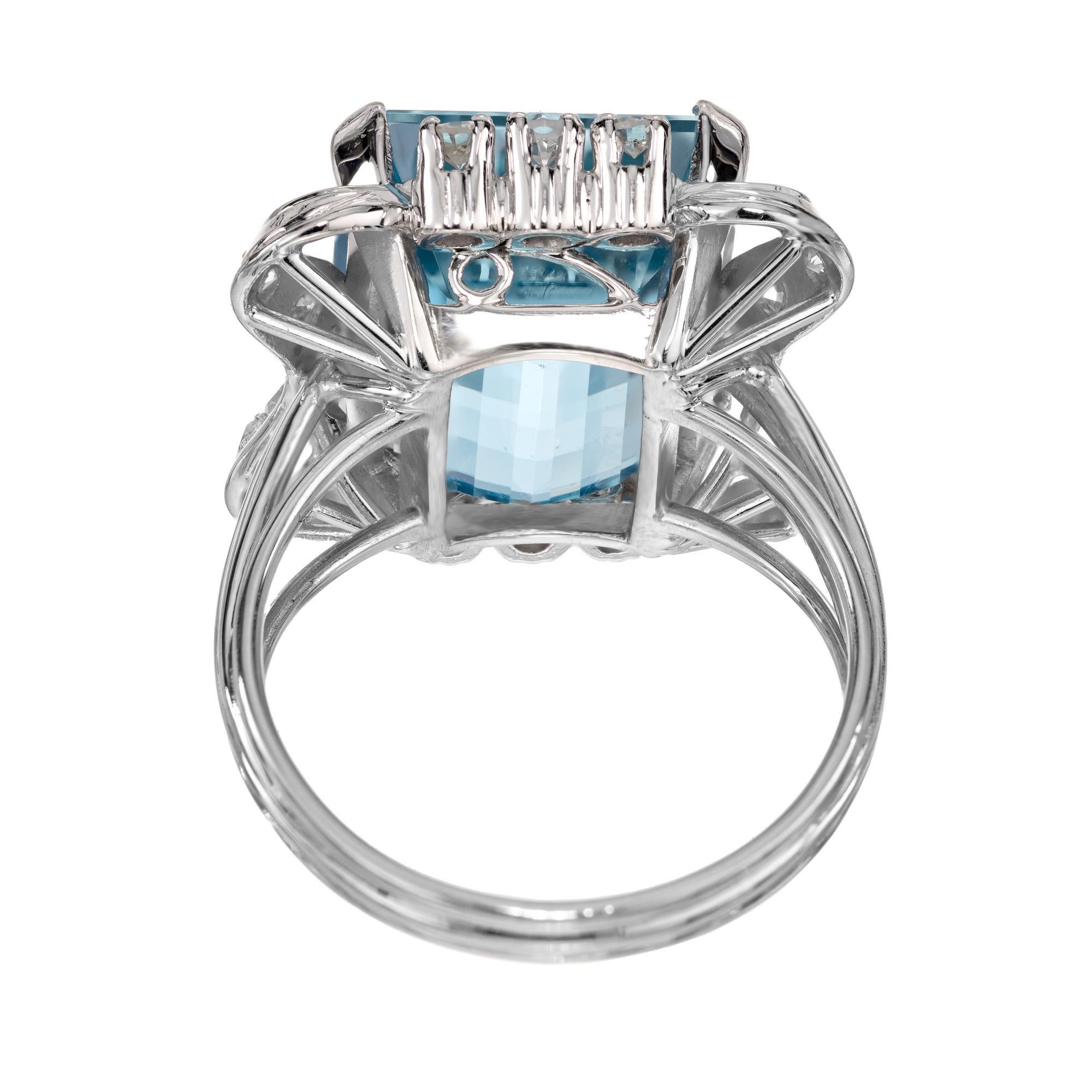 10.83 Carat Emerald Cut Aquamarine Diamond White Gold Cocktail Ring For Sale 1