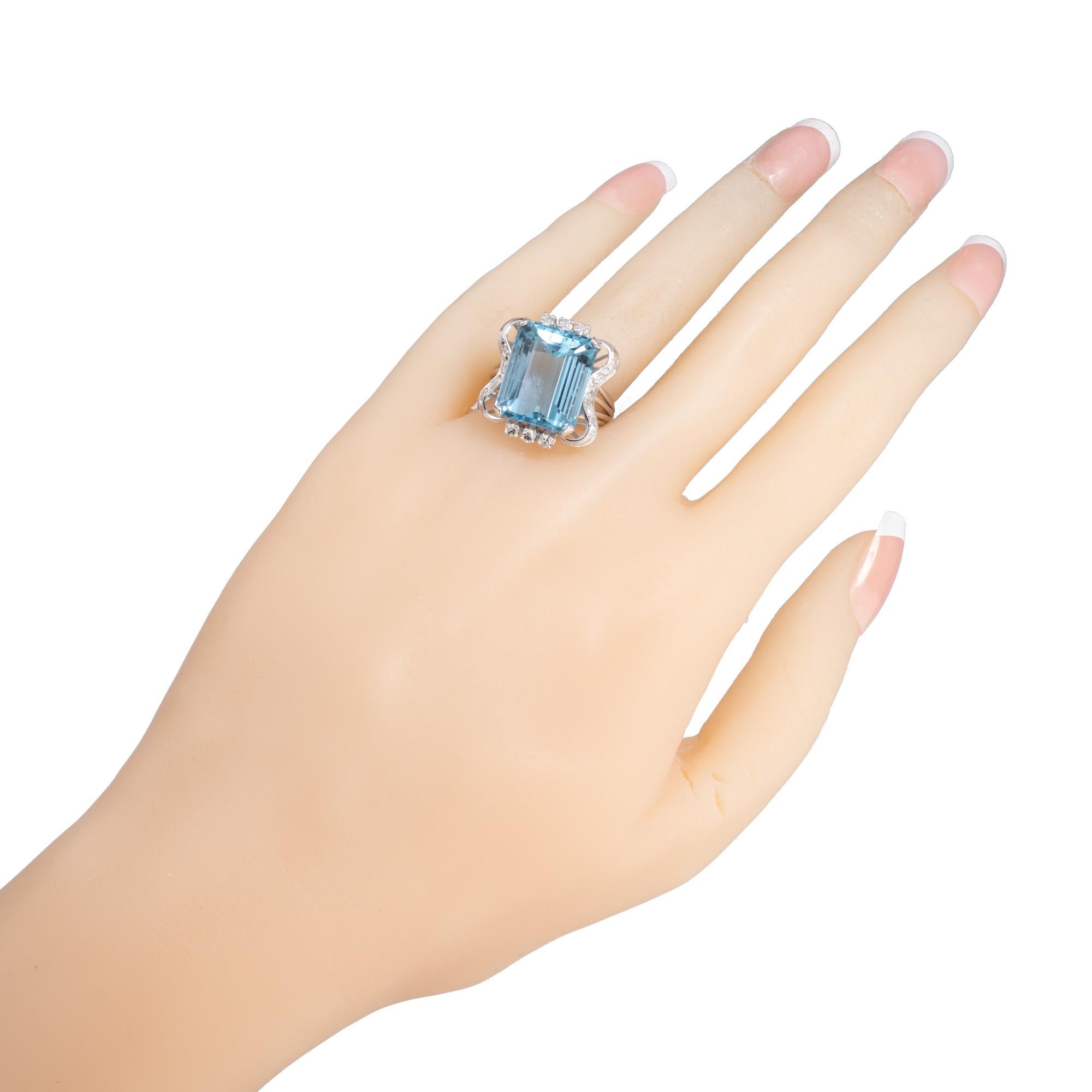 10.83 Carat Emerald Cut Aquamarine Diamond White Gold Cocktail Ring For Sale 2