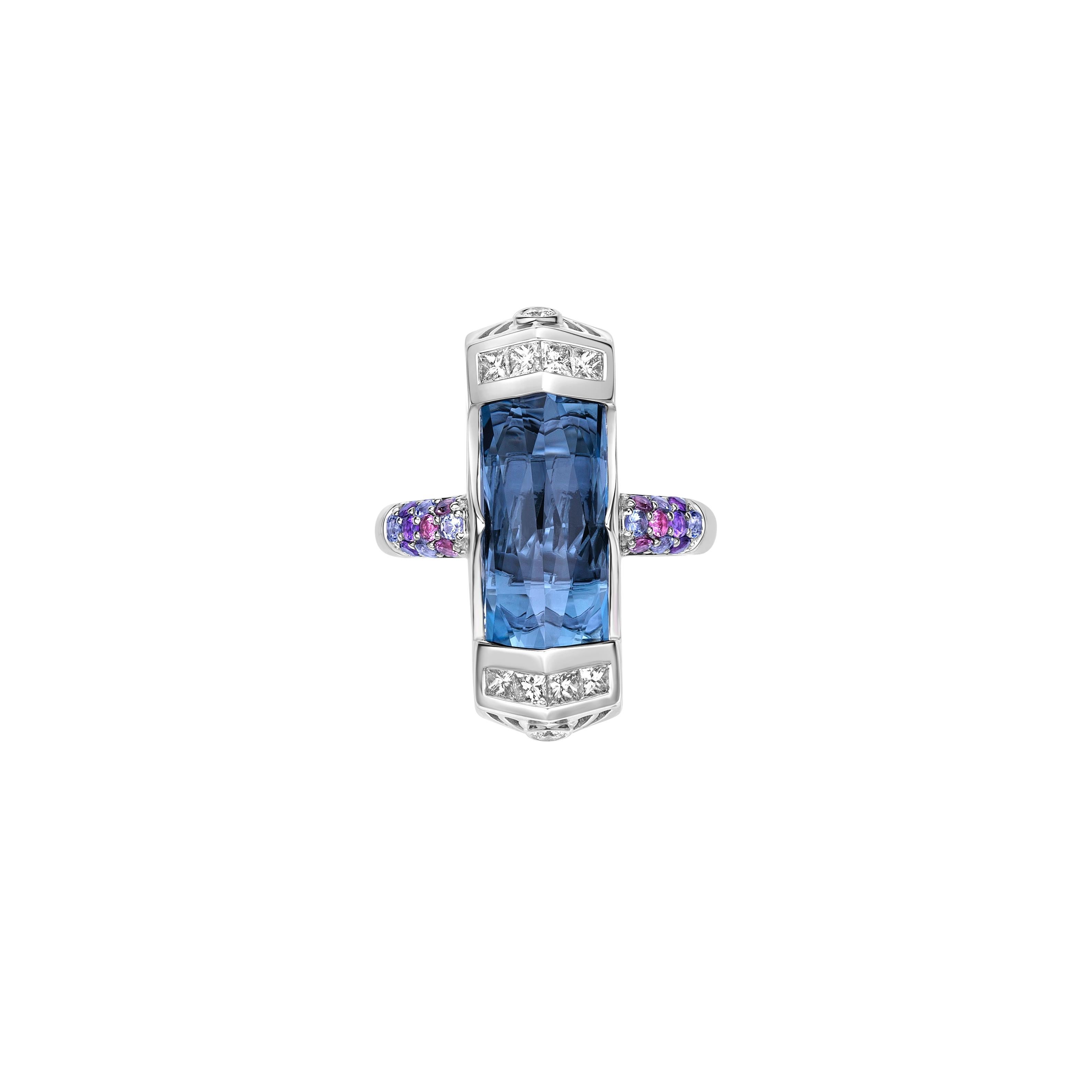Contemporary Sunita Nahata London Blue Topaz 9.00ct. Ring in 18KWG with  Gemstone & Diamond For Sale
