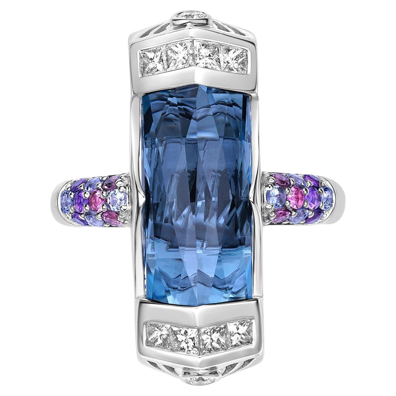 Sunita Nahata London Blue Topaz 9.00ct. Ring in 18KWG with  Gemstone & Diamond