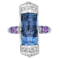 9.00Carat London Blue Topaz Cocktail Ring in 18KWG with Multi Gemstone & Diamond