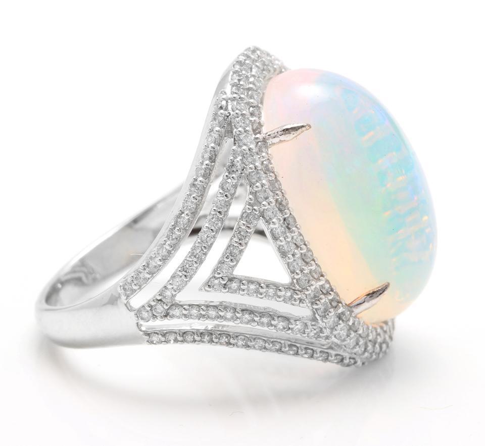 Mixed Cut 9.00 Carat Natural Impressive Ethiopian Opal and Diamond 14K Solid Gold Ring For Sale
