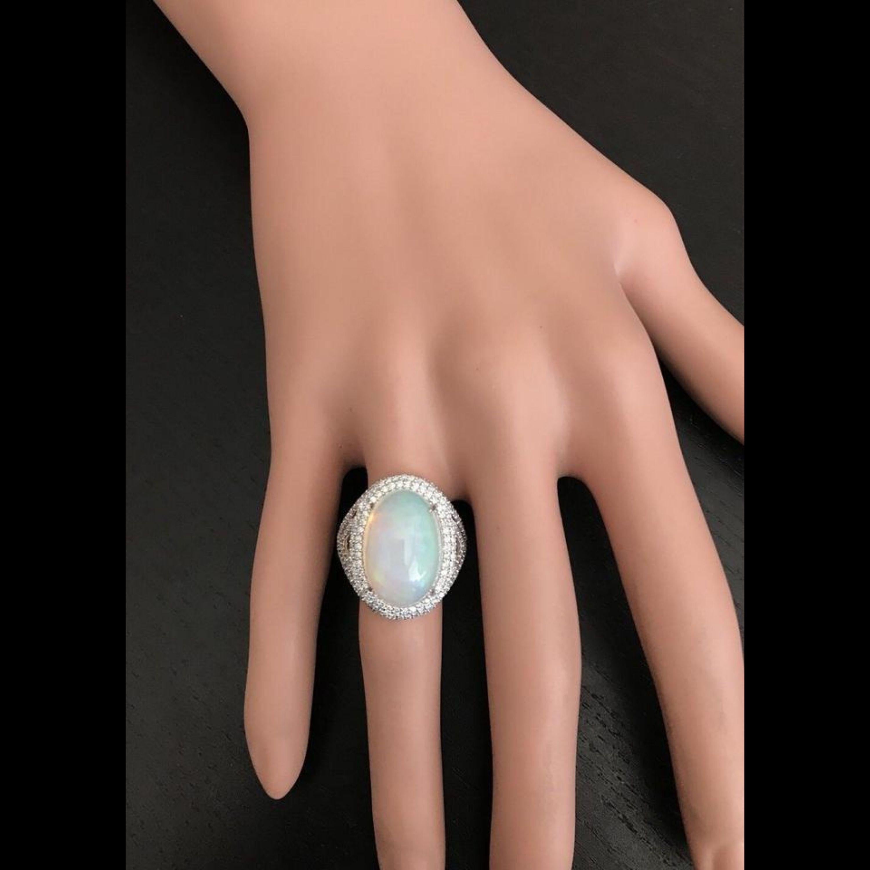 9.00 Karat natürlicher beeindruckender äthiopischer Opal und Diamant 14K massiver Goldring im Angebot 2