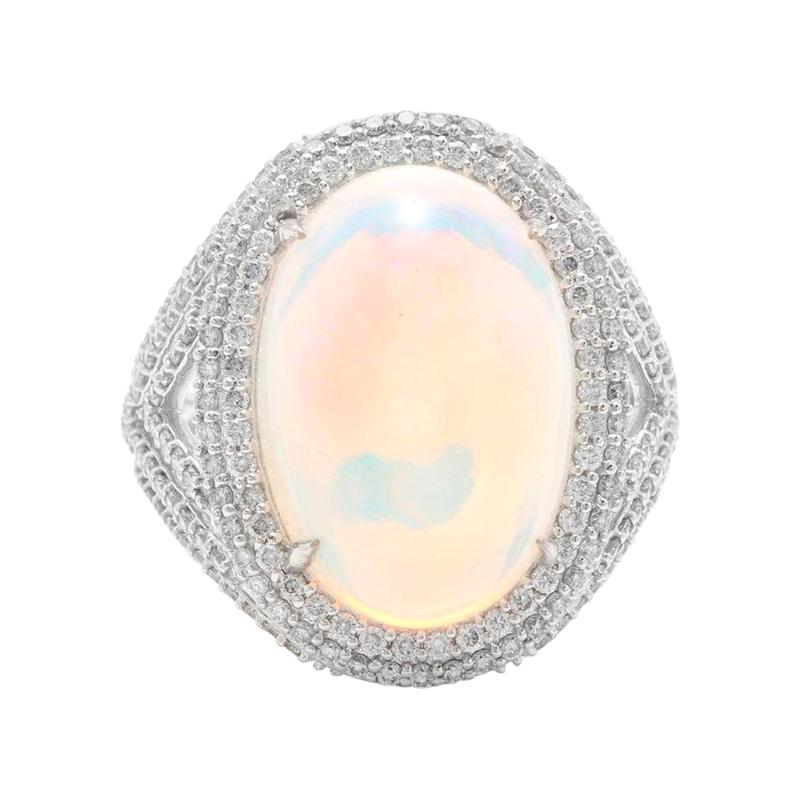 9.00 Karat natürlicher beeindruckender äthiopischer Opal und Diamant 14K massiver Goldring im Angebot