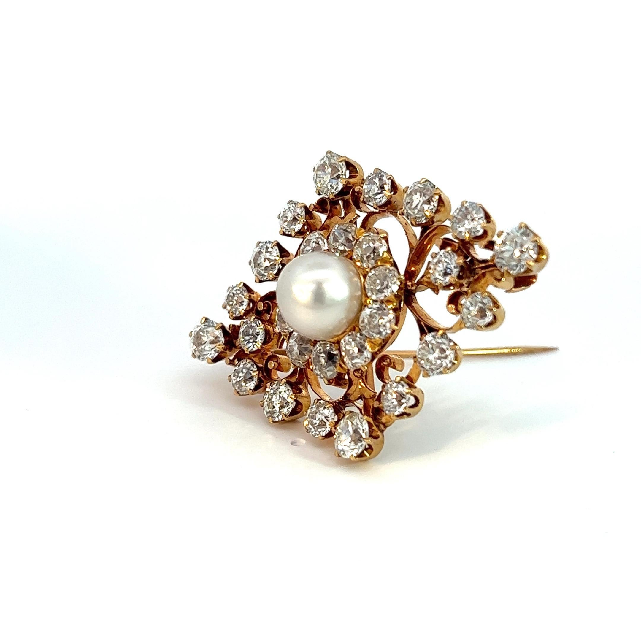 9.00 Carat Natural Pearl And Old European Cut Diamond Pin In Good Condition For Sale In New York, NY