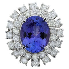 9.00 Carat Natural Tanzanite 14 Karat Solid White Gold Diamond Ring