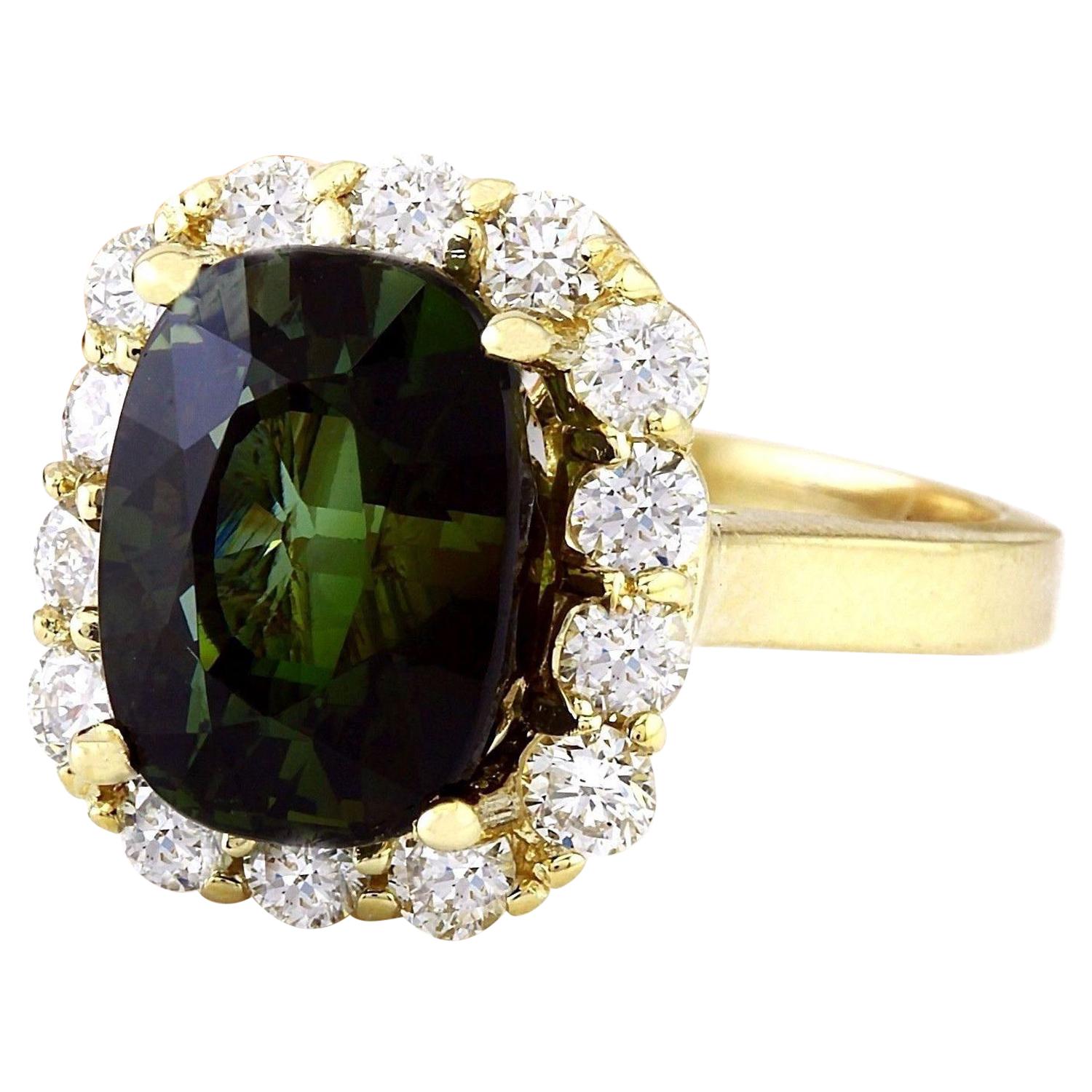 9.00 Carat Natural Tourmaline 14K Solid Yellow Gold Diamond Ring
 Item Type: Ring
 Item Style: Cocktail
 Material: 14K Yellow Gold
 Mainstone: Tourmaline
 Stone Color: Green
 Stone Weight: 8.00 Carat
 Stone Shape: Oval
 Stone Quantity: 1
 Stone