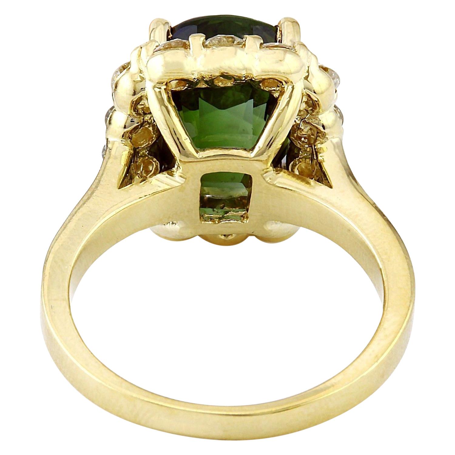 Cushion Cut Natural Tourmaline Diamond Ring In 14 Karat Solid Yellow Gold  For Sale