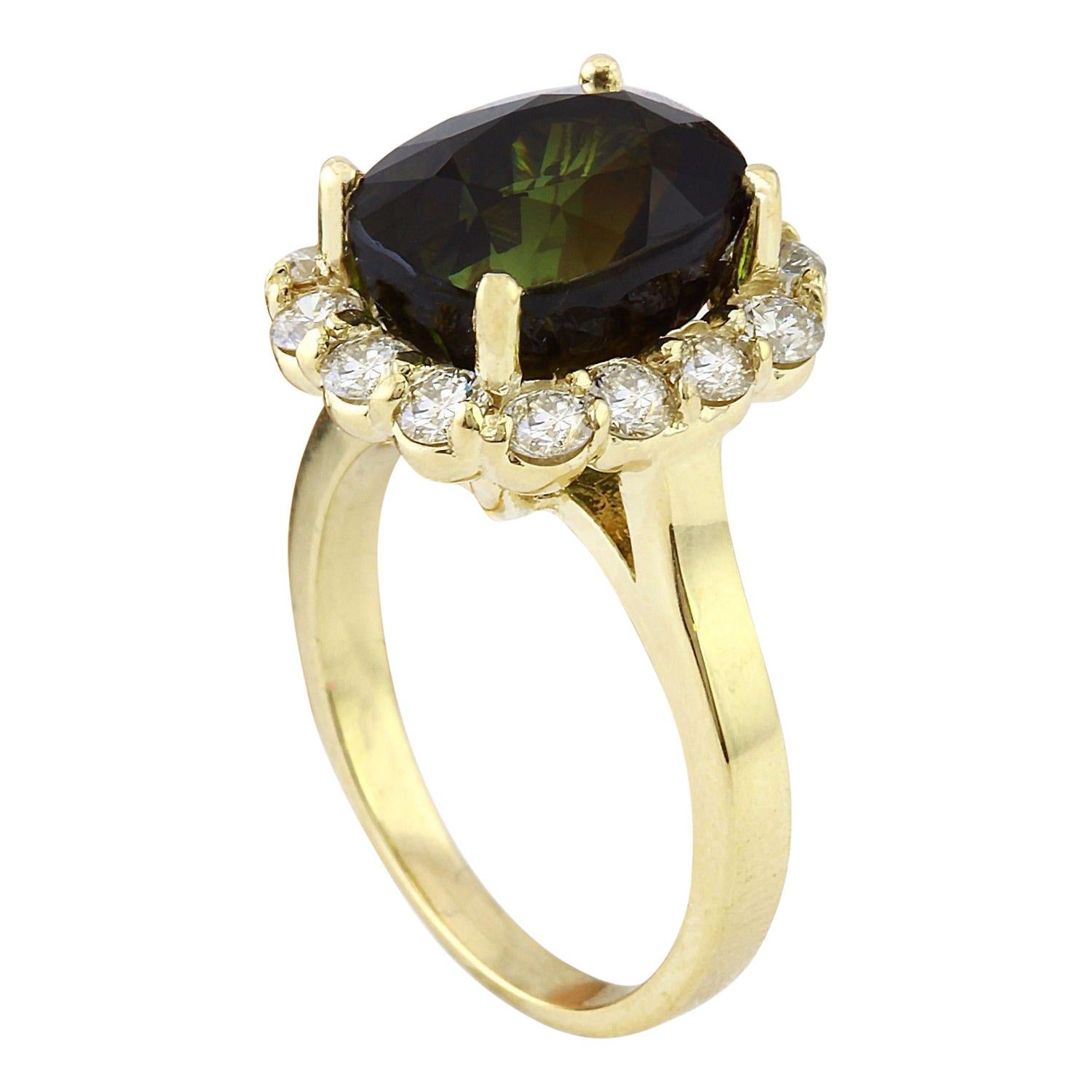 Natural Tourmaline Diamond Ring In 14 Karat Solid Yellow Gold  In New Condition For Sale In Los Angeles, CA