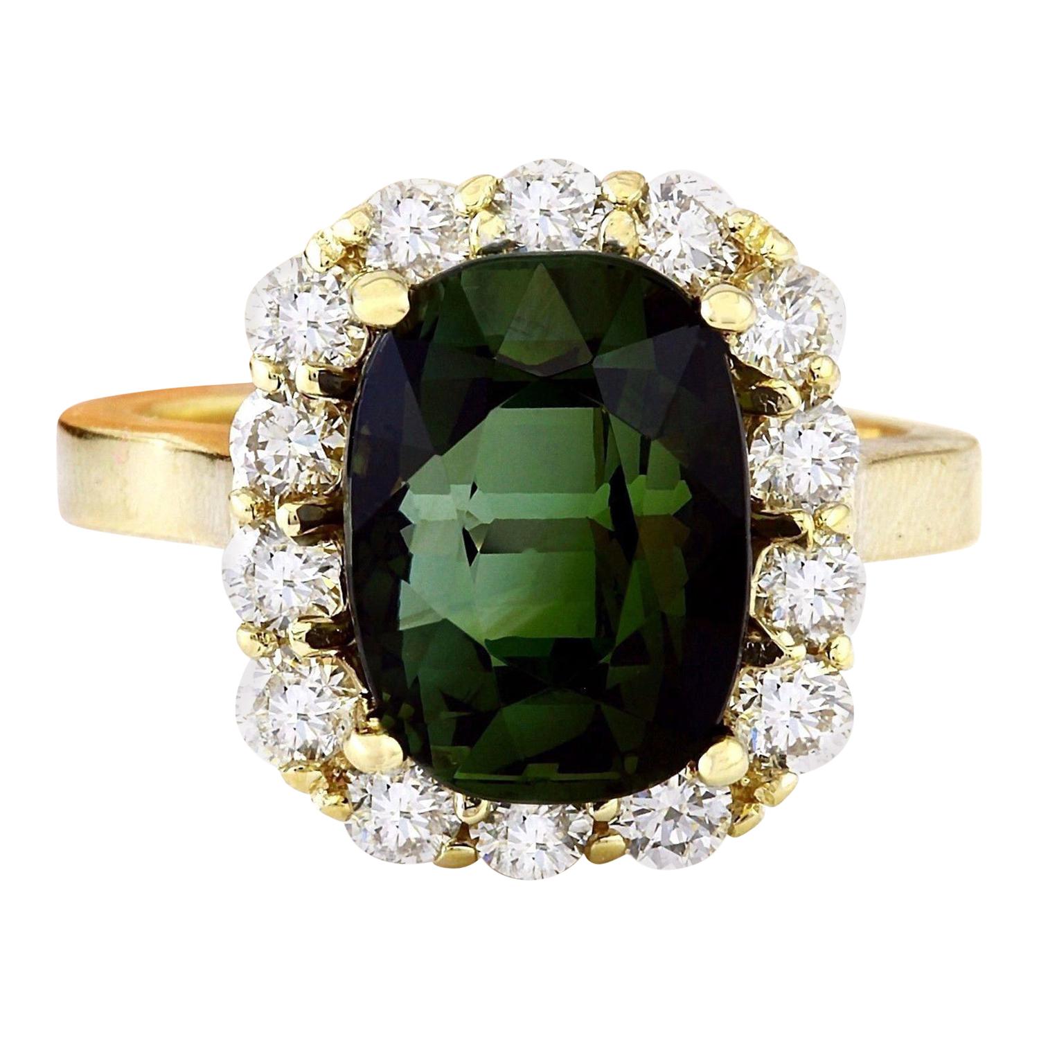 Natural Tourmaline Diamond Ring In 14 Karat Solid Yellow Gold  For Sale