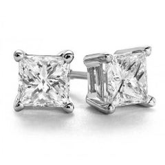 9.00 Carat Princess Brilliant Cut Diamond Stud Earrings 18 Karat Gold Setting