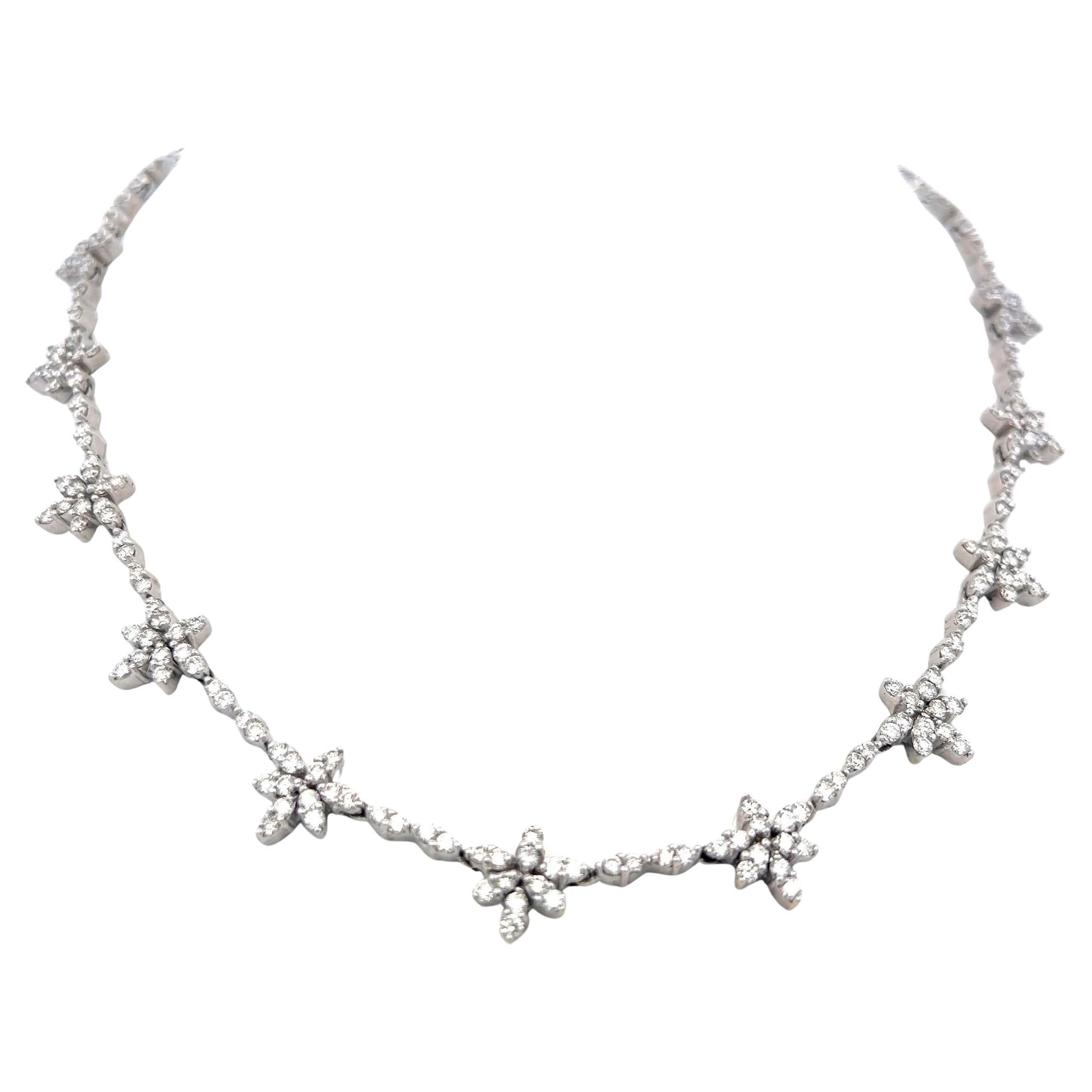 9.00 Carat Round Brilliant H VS Diamond 18 Karat White Gold Station Necklace
