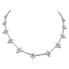 9.00 Carat Round Brilliant H VS Diamond 18 Karat White Gold Station Necklace