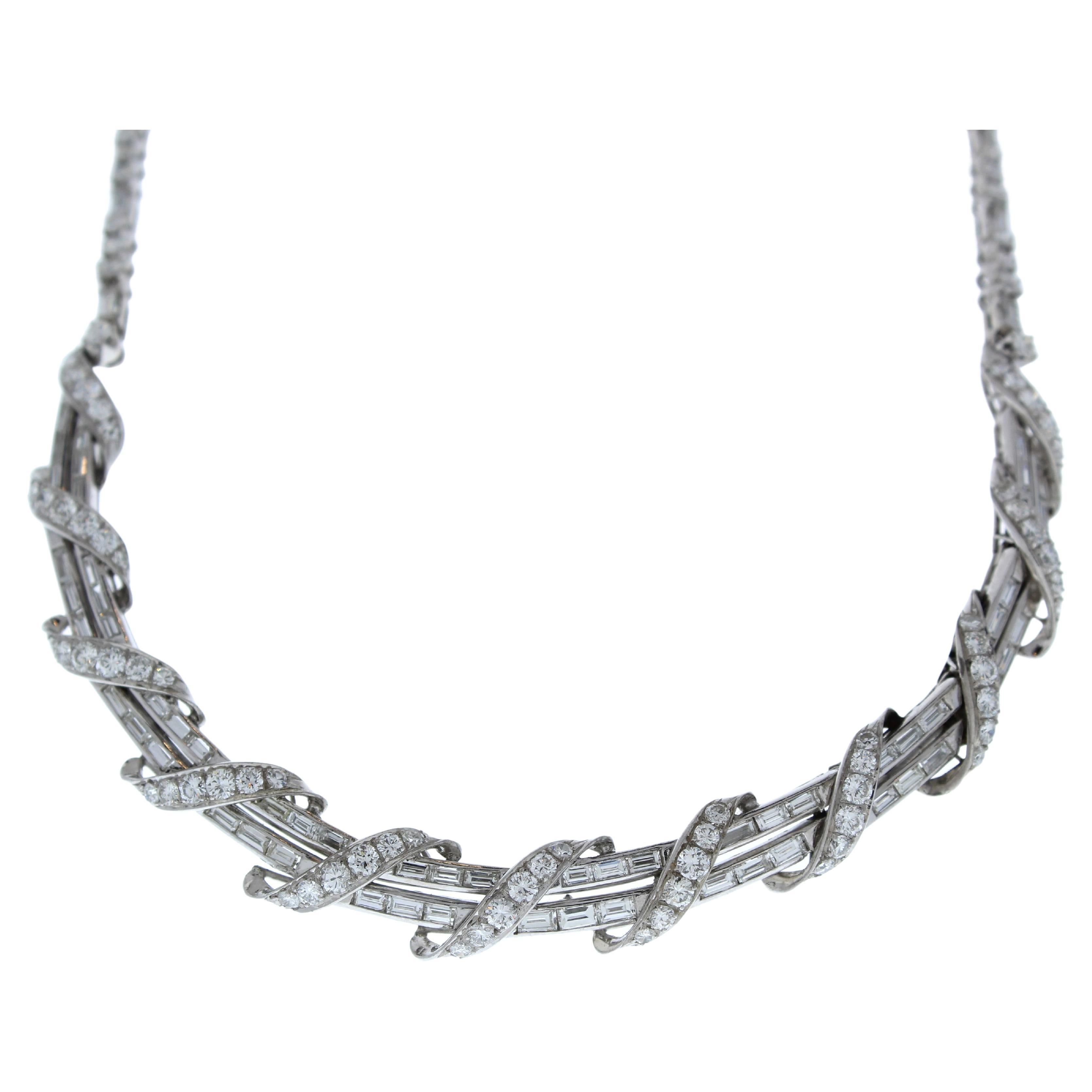 9.00 Carat Total Weight Baguette & Round Diamond Fashion Necklaces in Platinum For Sale