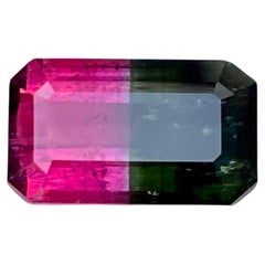 9.00 Carats Bi Color Tourmaline Stone Emerald Cut Natural Brazilian Gemstone