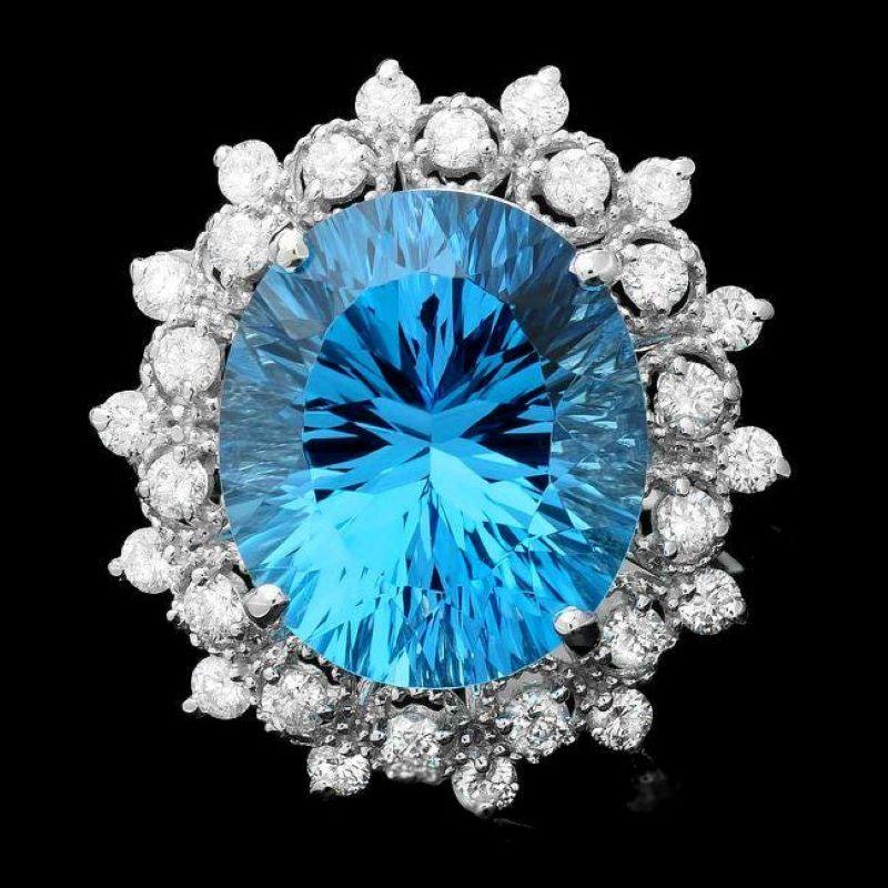 14 Karat massiver Weißgoldring mit 9.00 Karat natürlichem Blautopas und Diamant im Zustand „Neu“ im Angebot in Los Angeles, CA