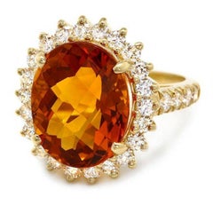 9.00 Carats Natural Citrine and Diamond 14k Solid Yellow Gold Ring
