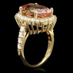 9.00 Carats Natural Morganite and Diamond 14k Solid Yellow Gold Ring
