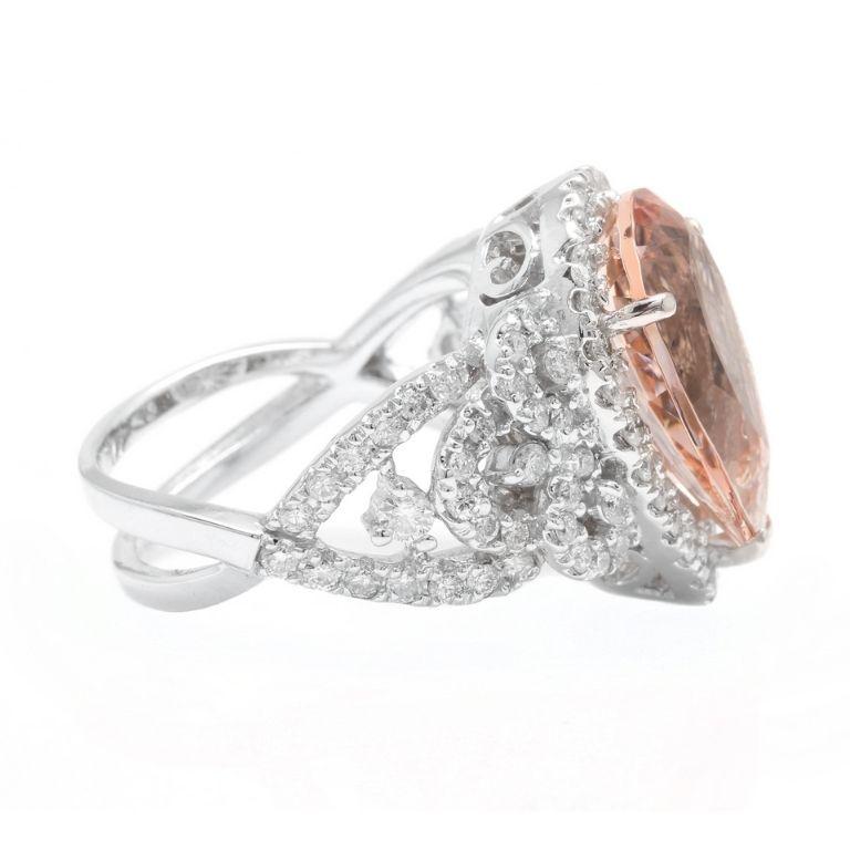 Rose Cut 9.00 Carat Natural Morganite and Diamond 18 Karat Solid White Gold Ring For Sale