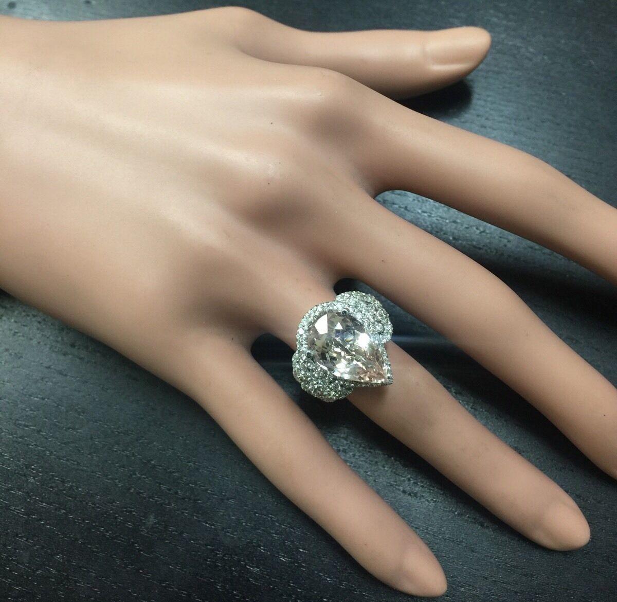 9.00 Carat Natural Morganite and Diamond 18 Karat Solid White Gold Ring For Sale 3