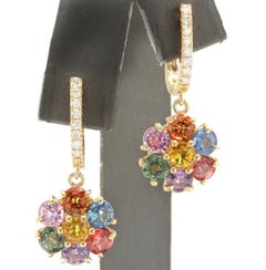 Pendientes de oro amarillo macizo de 14 quilates con zafiro natural multicolor de 9,00 quilates