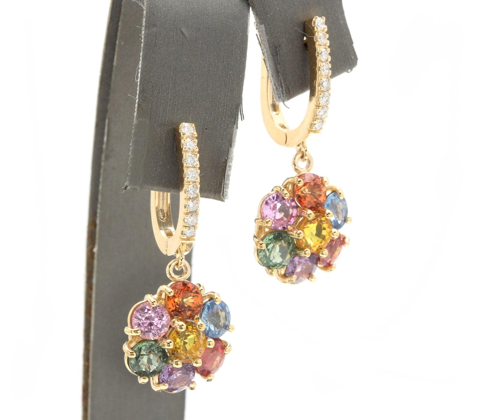 Mixed Cut 9.00 Carats Natural Multi-Color Sapphire 14K Solid Yellow Gold Earrings For Sale