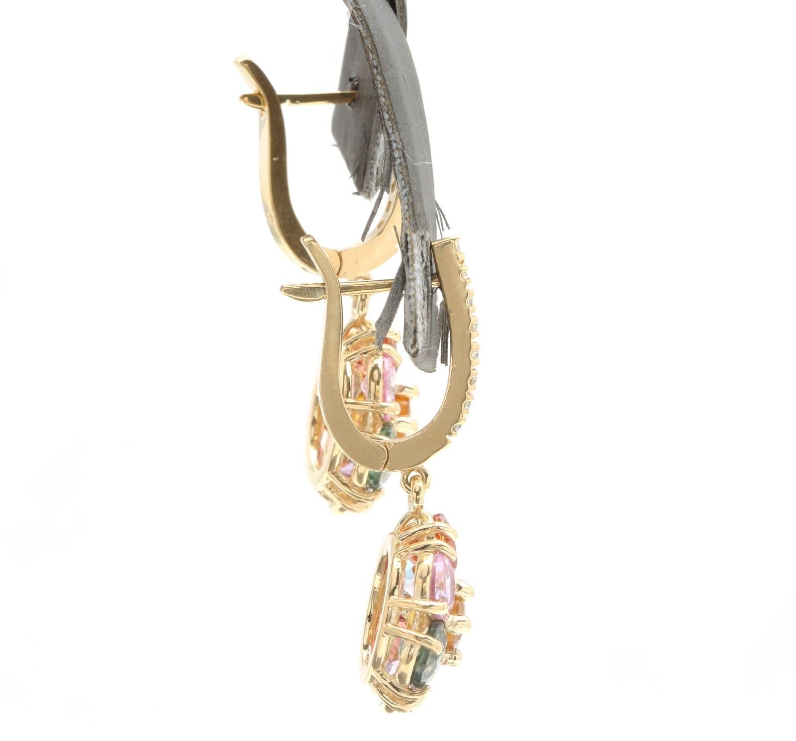 Women's 9.00 Carats Natural Multi-Color Sapphire 14K Solid Yellow Gold Earrings For Sale