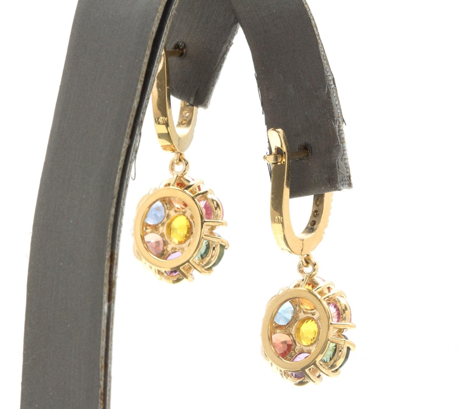 9.00 Carats Natural Multi-Color Sapphire 14K Solid Yellow Gold Earrings For Sale 1