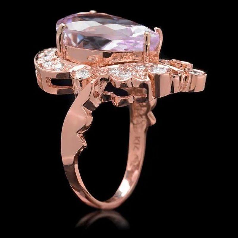 9.00 Carats Natural Pink Kunzite and Diamond 14K Solid Rose Gold Ring

Total Natural Pear Shaped Kunzite Weights: 8.40 Carats

Kunzite Measures: 16.00 x 10.00mm

Natural Round Diamonds Weight: 0.60 Carats (color G-H / Clarity SI1-SI2)

Ring size: 7