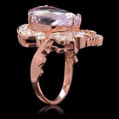 14 Karat massiver Roségold Ring mit 9.00 Karat natürlichem rosa Kunzit und Diamant