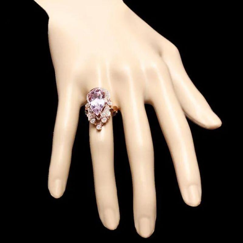 9.00 Carats Natural Pink Kunzite and Diamond 14K Solid Rose Gold Ring In New Condition For Sale In Los Angeles, CA